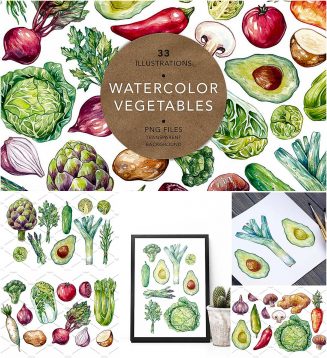 Watercolor vegetables illustrations 