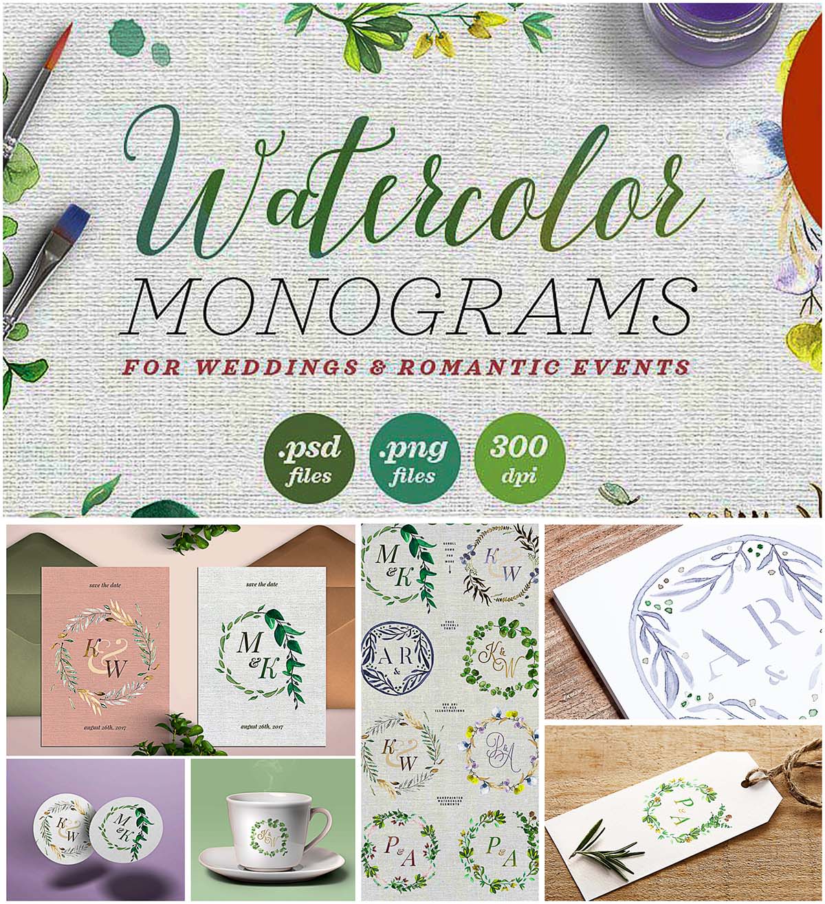Watercolor monograms for wedding