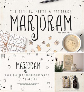 Marjoran font with illustrations