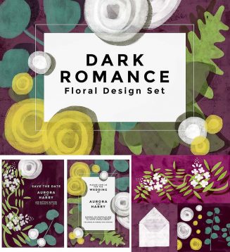 Dark romance textured floral set