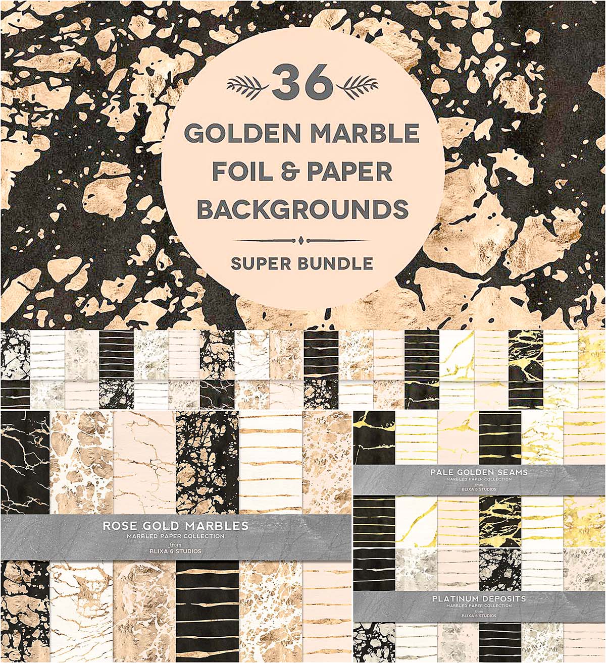 36 golden marble digital papers