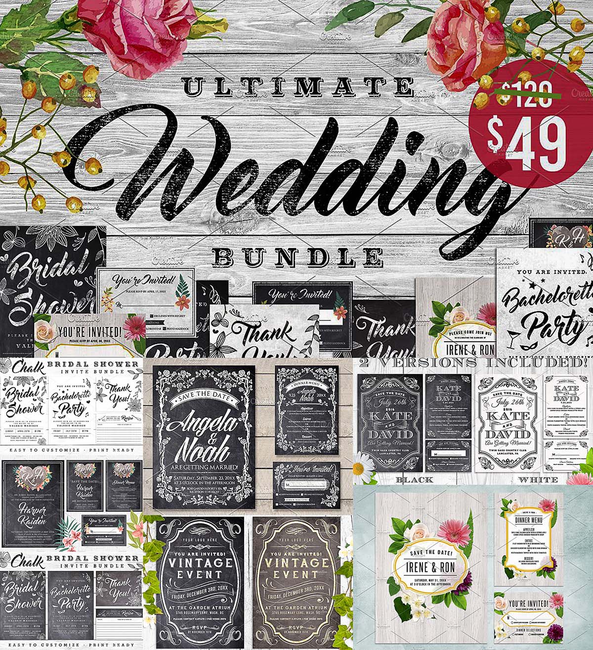 Chalk wedding invitation mega bundle