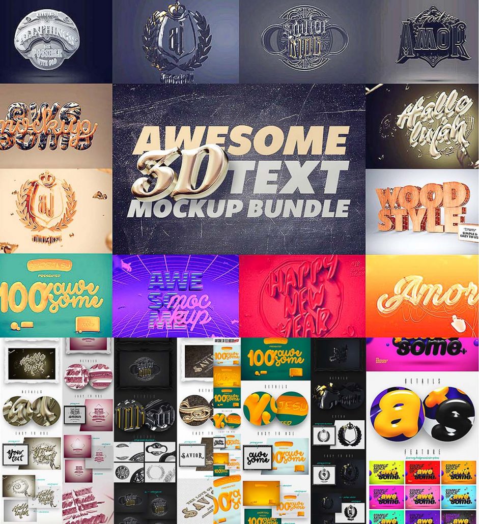 Awesome 3D text mockup bundle | Free download