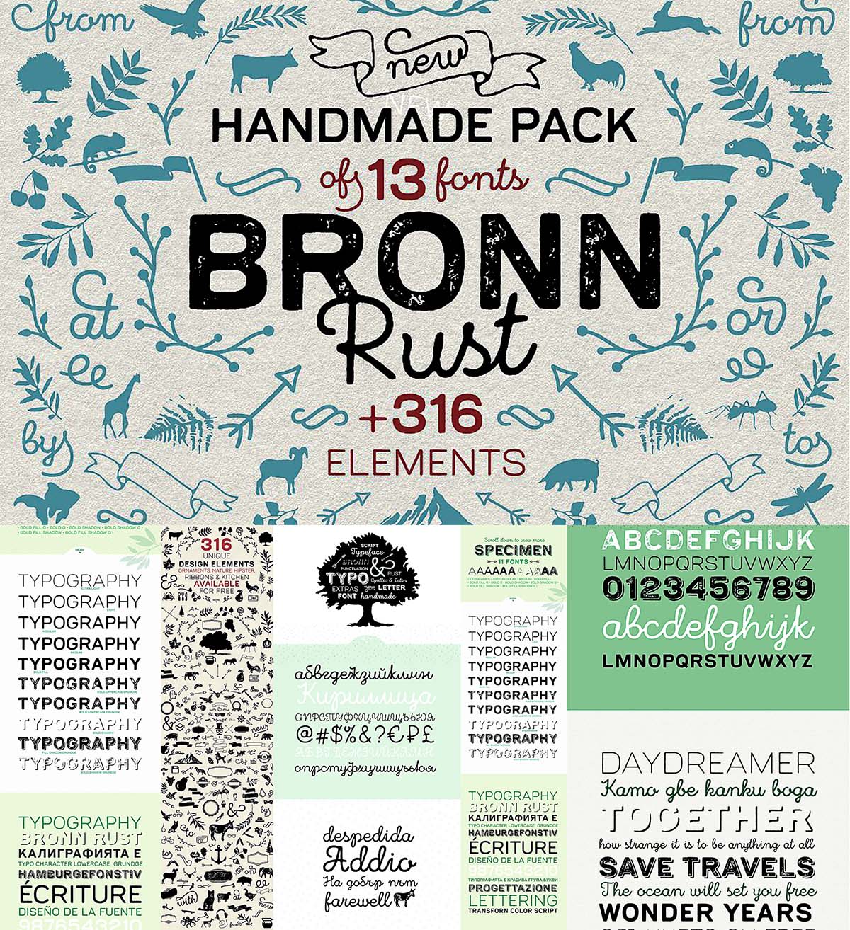 Bronn rust font with elements