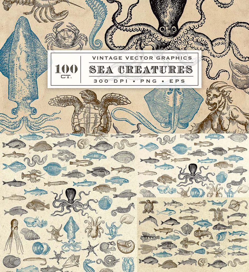 Antique sea monsters and creatures | Free download