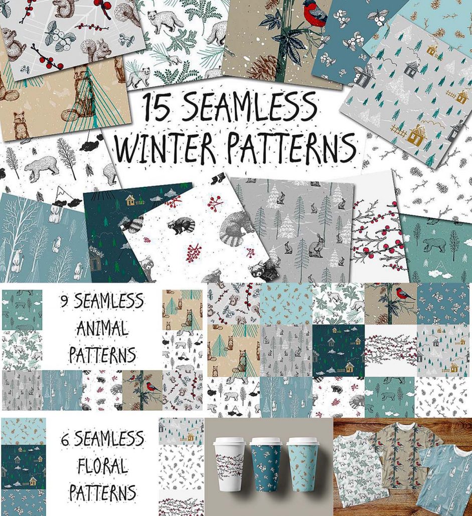 15 seamless winter patterns | Free download