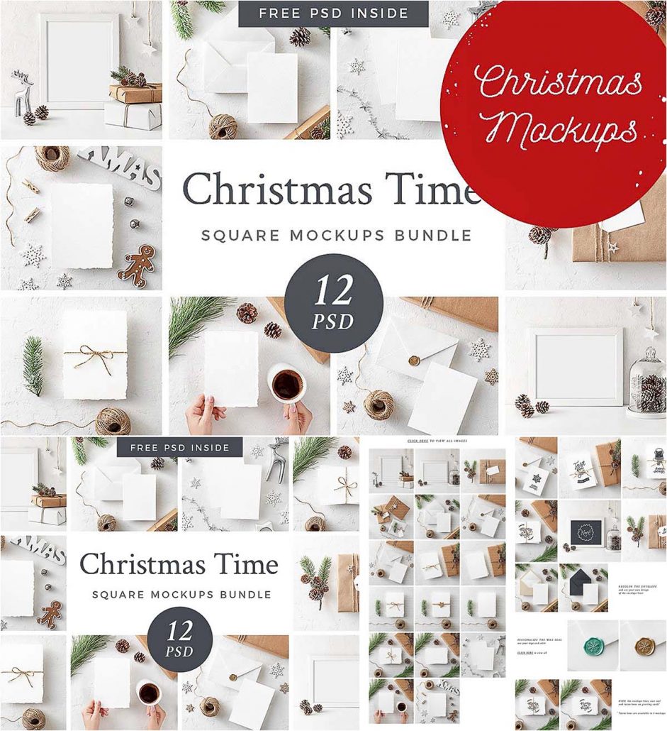 Download Set of 12 Christmas mockup. This bundle is decorated in ...