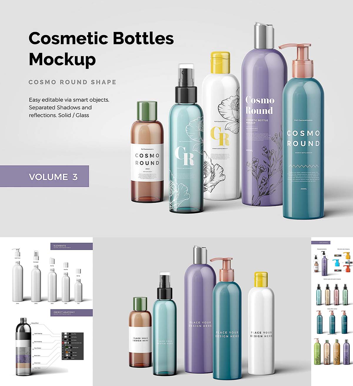 Download Cosmetic bottles mockup set | Free download