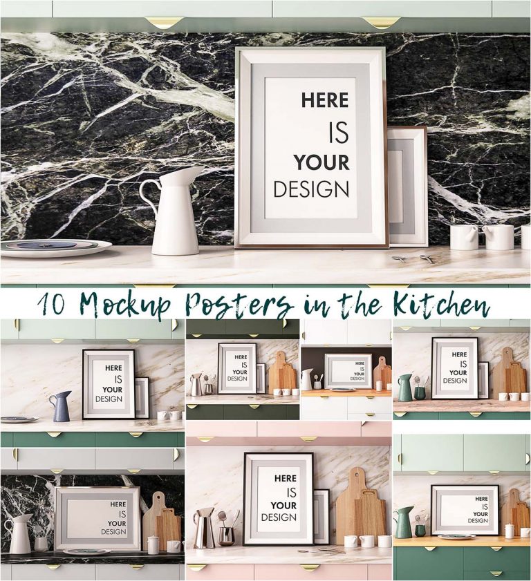 10 Mockups Posters In The Kitchen | Poster Mockup, Business Card