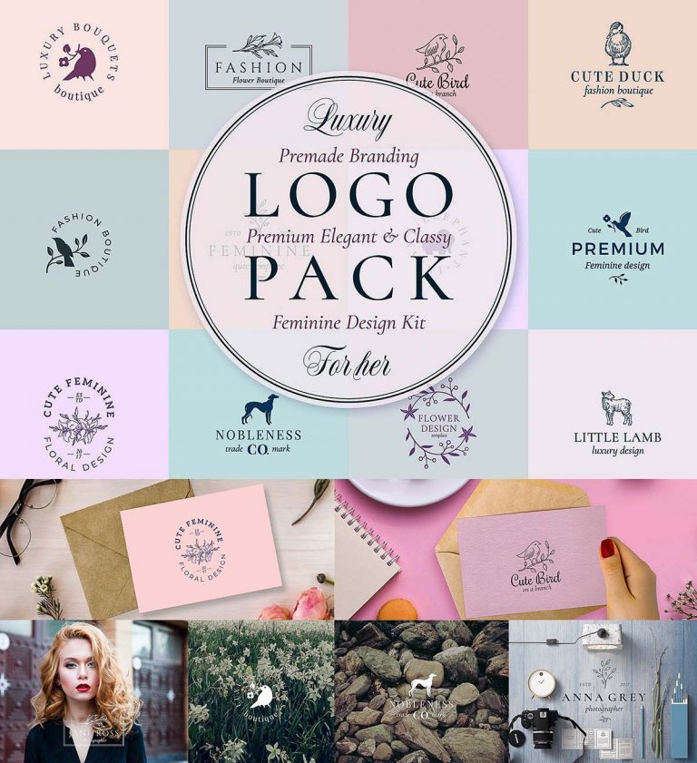 Elegant Feminine Premade Logos Set | Free download