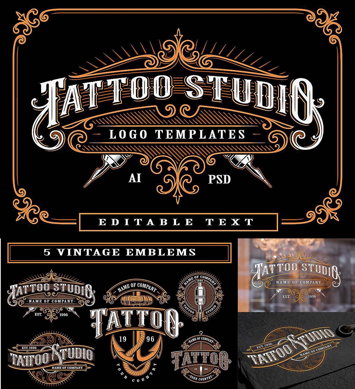 Set of vintage tattoo studio logos | Free download