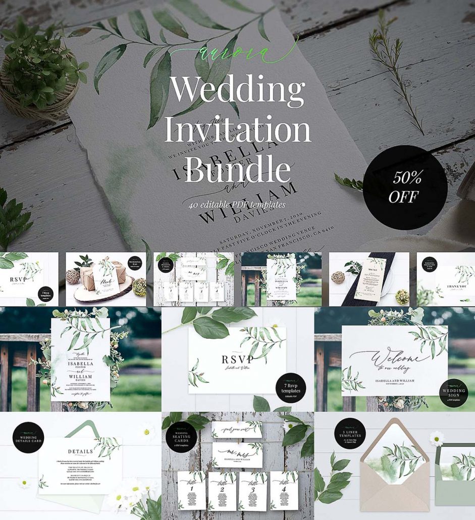 Aurora Wedding Invitation Bundle | Free download