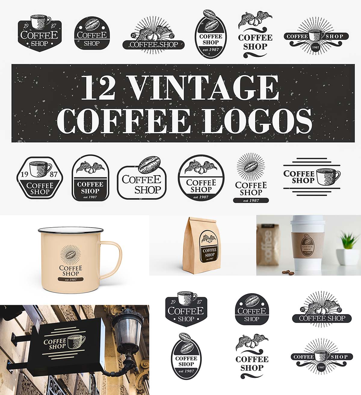 Vintage Coffee Logos ~ Coffee Logos Emblems Vintage Set Thehungryjpeg ...