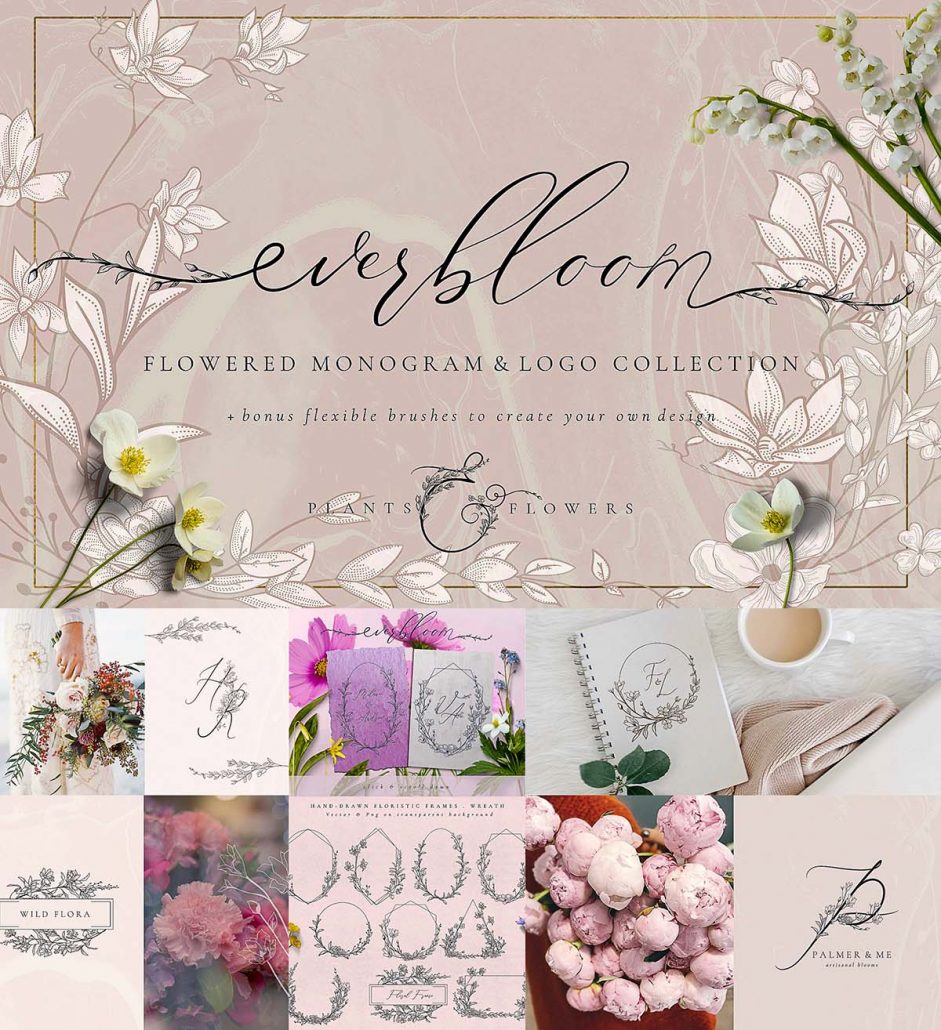 Everbloom Flowered Monogram Logo collection | Free download