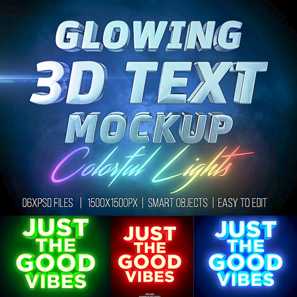 Glowing Text 3d Mockup Free Download