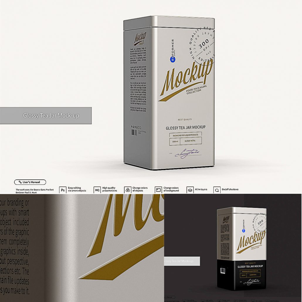 Metallic Glossy Tea Jar Mock Up | Free download