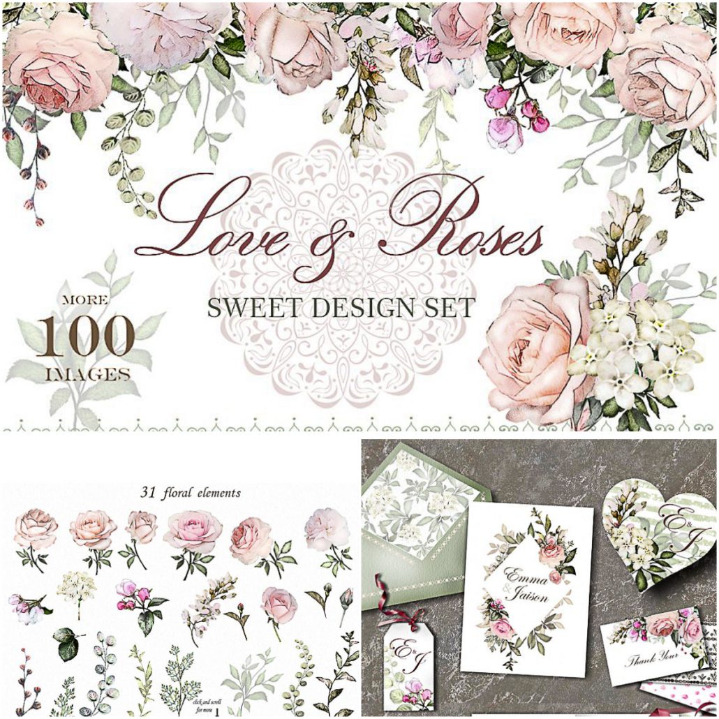 Download Love and Roses Floral Design Set | Free download