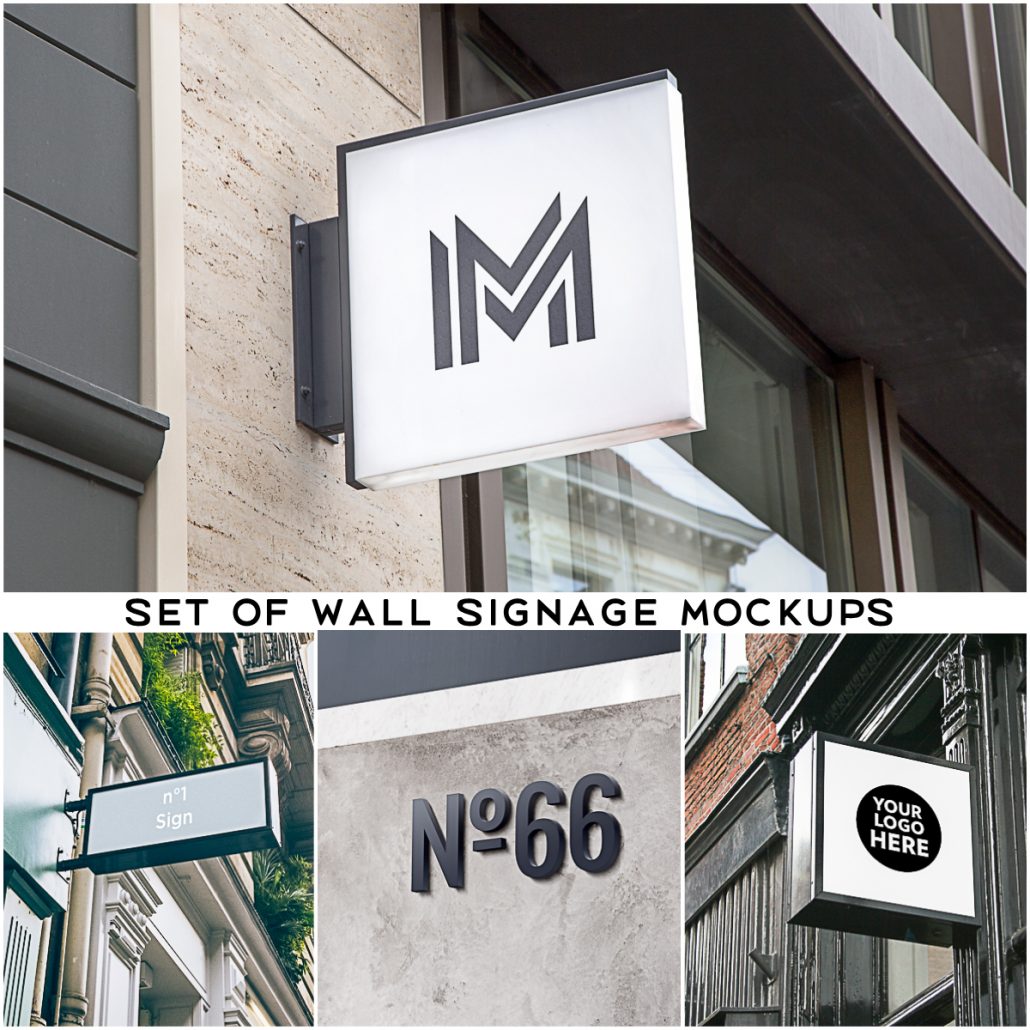 Set Of Wall Signage Mockups Free Download