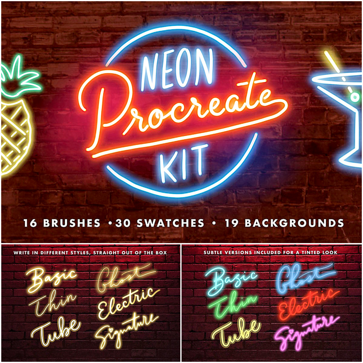 Download Neon Procreate Brush Kit Free Download