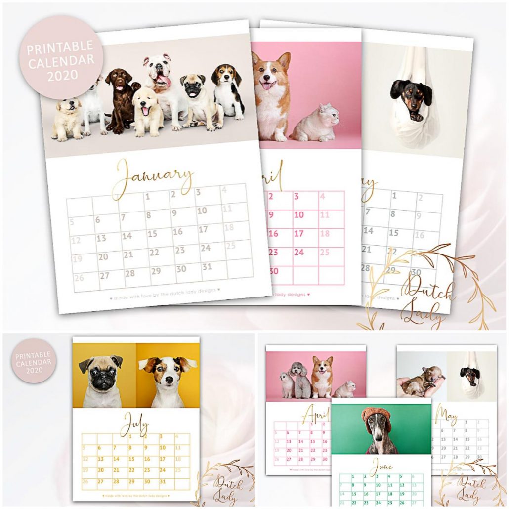 Printable Dog Calendar 2020 Free download