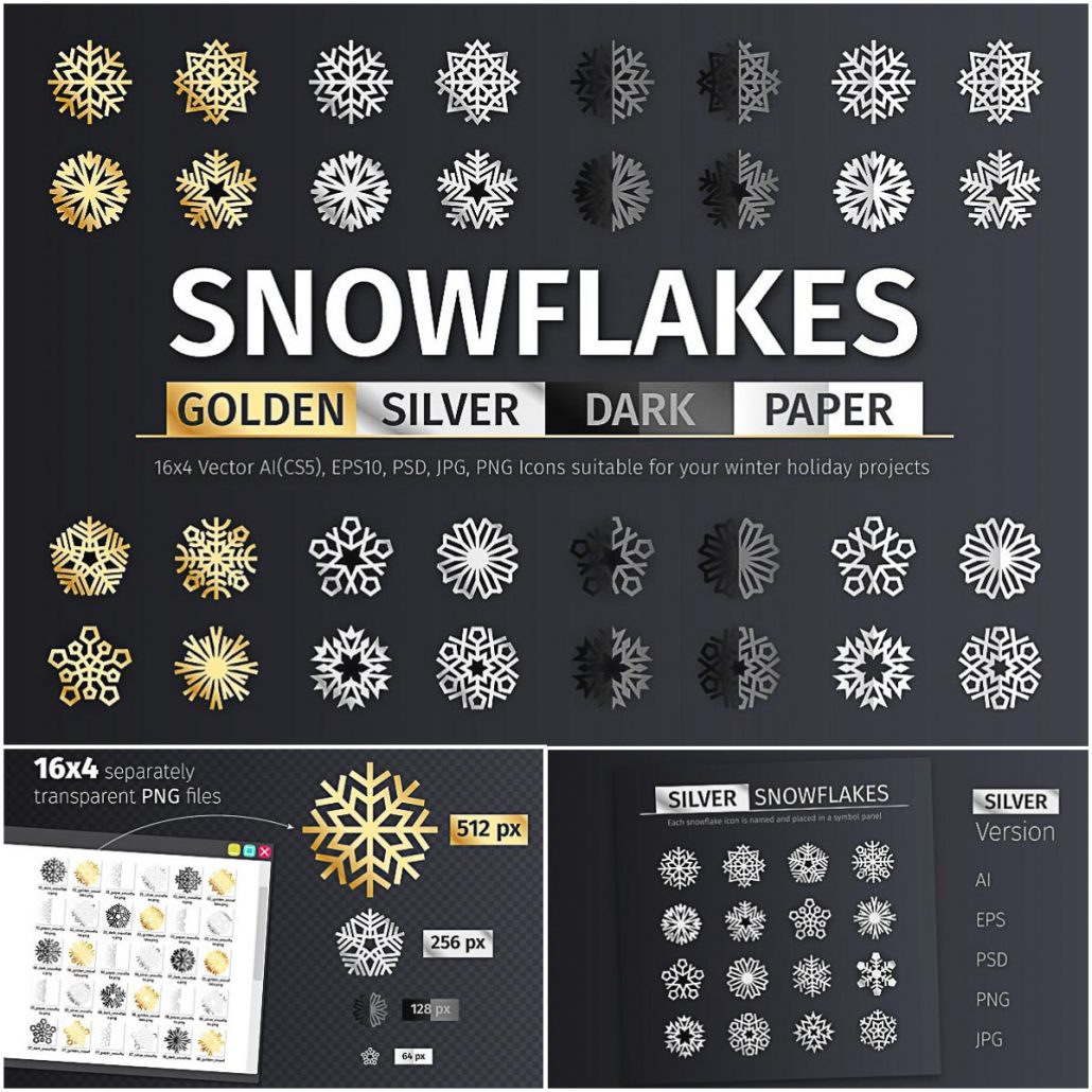 Golden and Silver Snowflakes Icons | Free download