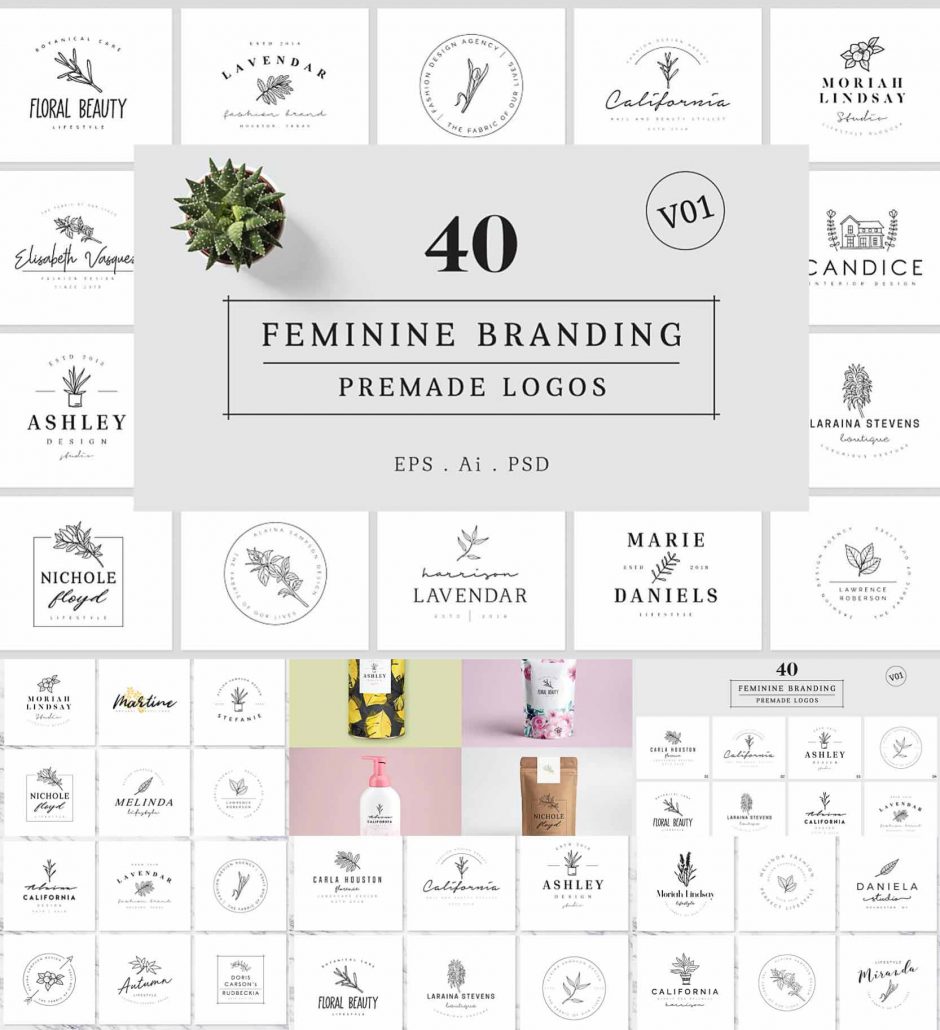 Feminine Branding Premade Logos | Free download