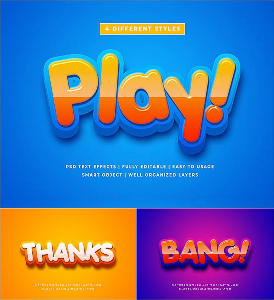 Cartoon Colorful 3d Text Style Effect Mockup. You will get: 4 styles