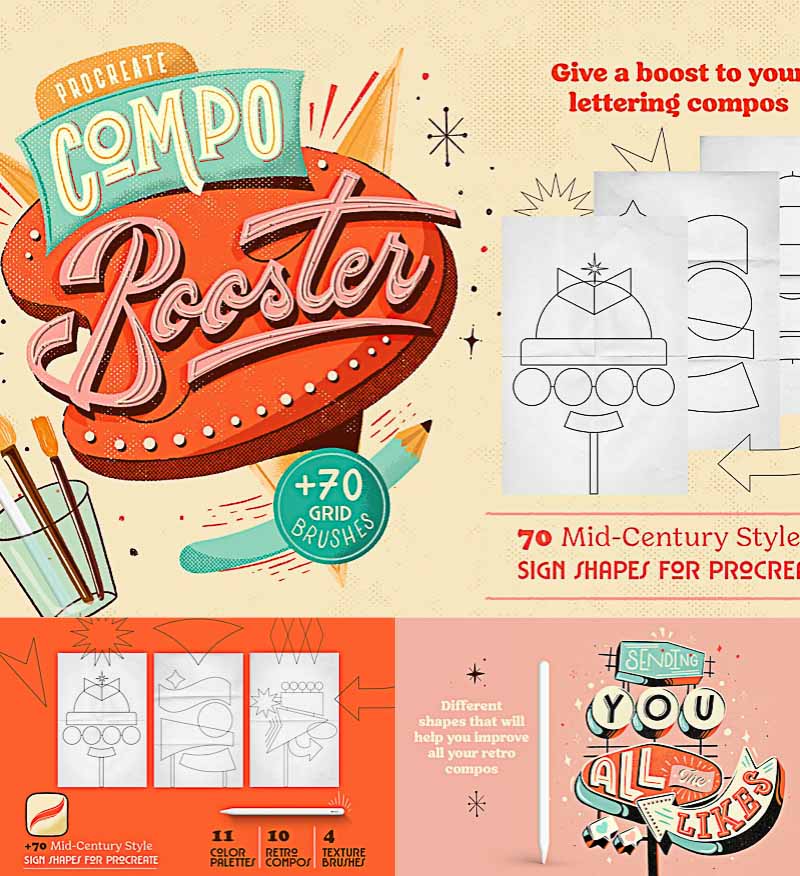 Procreate Retro Brushes and Composition Grids | Free download