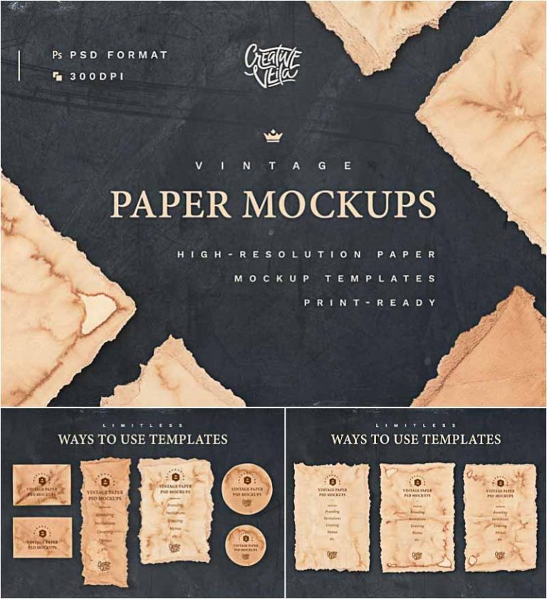 Download Vintage Paper Mockup Set | Free download