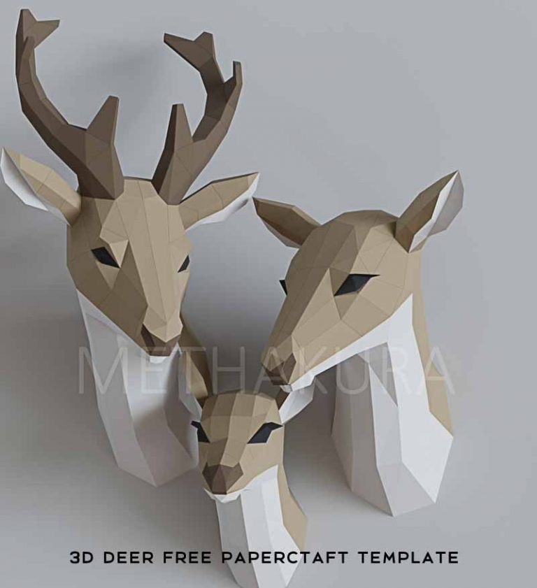 3d Deer Family Free Papercraft Template Free download