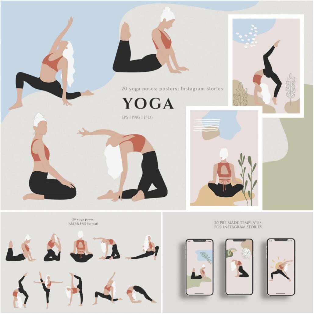 Yoga Clipart Set of 8 Printable Graphics of Yoga Poses, Digital Stickers in  PNG and SVG Formats for Exercise, Business Use and Digital Art - Etsy