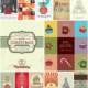 Retro winter holidays gift card set vectors