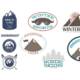Winter sports stamps ski set vector